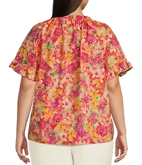 Skies Are Blue Plus Size Short Sleeve Poplin Ruffle Blouse