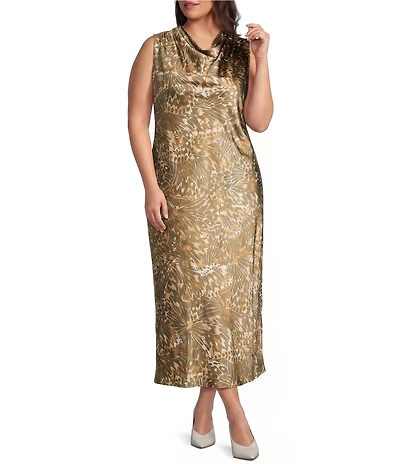 Skies Are Blue Plus Size Sleeveless Butterfly Printed Midi Satin Dress