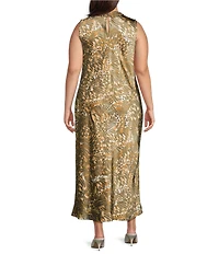 Skies Are Blue Plus Size Sleeveless Butterfly Printed Midi Satin Dress