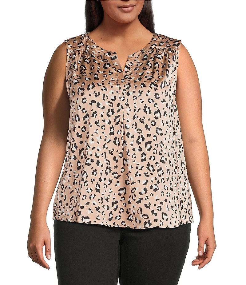 Skies Are Blue Plus Size Sleeveless Leopard Printed Satin Top