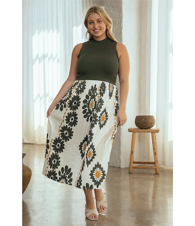 Skies Are Blue Plus Size Sleeveless Printed Midi Dress