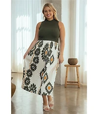 Skies Are Blue Plus Size Sleeveless Printed Midi Dress