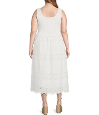 Skies Are Blue Plus Size Smocked Top Broderie Anglaise Midi Dress