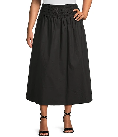 Skies Are Blue Plus Size Smocked Waist Midi Skirt