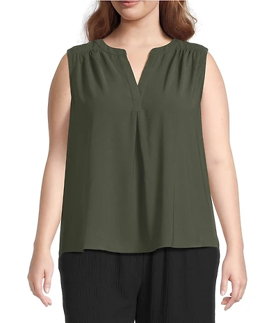 Skies Are Blue Plus Size Split Neck Sleeveless Blouse