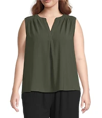 Skies Are Blue Plus Size Split Neck Sleeveless Blouse