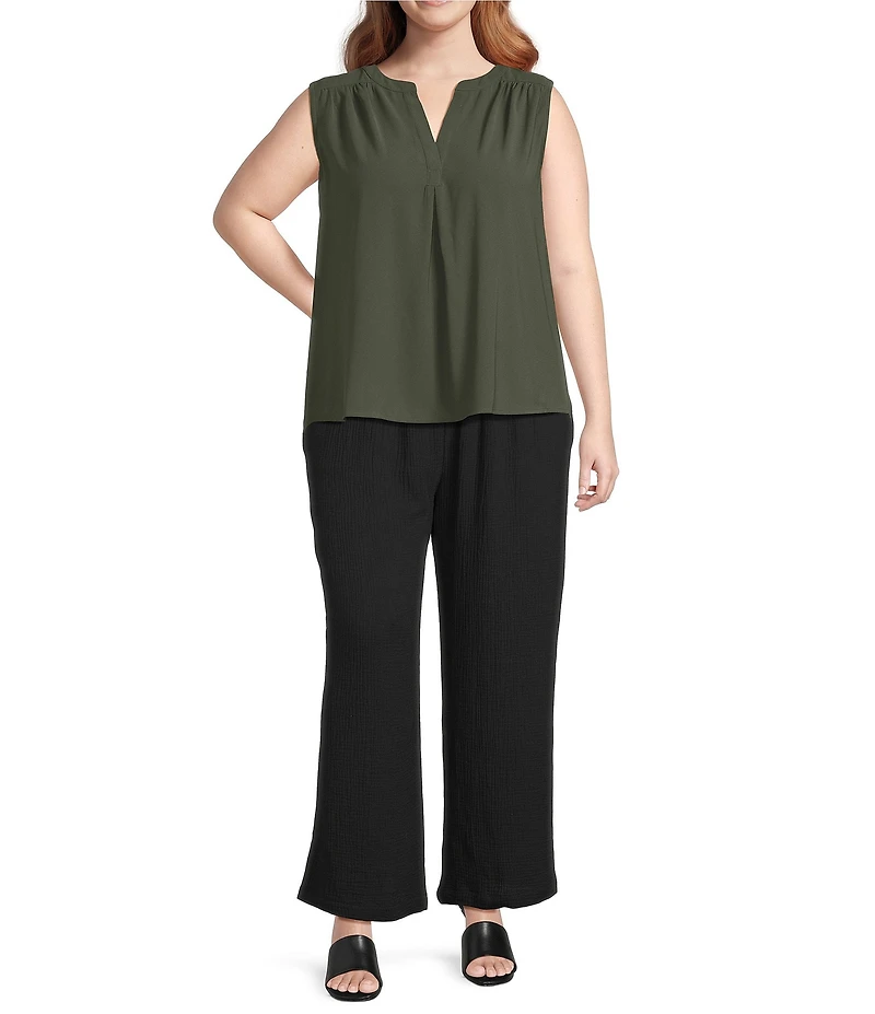 Skies Are Blue Plus Size Split Neck Sleeveless Blouse