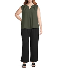 Skies Are Blue Plus Size Split Neck Sleeveless Blouse