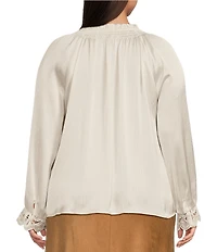 Skies Are Blue Plus Size Split V-Neck Long Sleeve Lace Trim Blouse