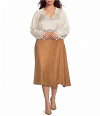 Skies Are Blue Plus Size Split V-Neck Long Sleeve Lace Trim Blouse