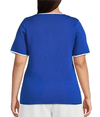 Skies Are Blue Plus Size Square Neck Short Sleeve Button Front Top
