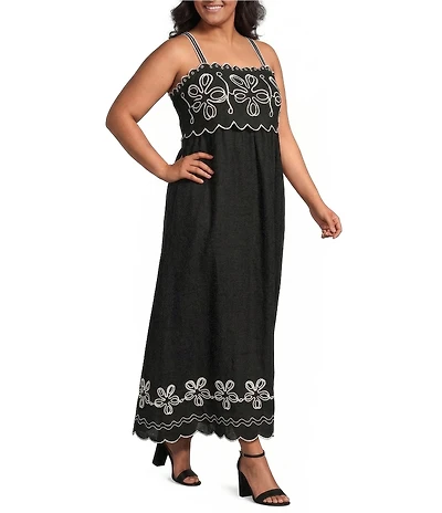 Skies Are Blue Plus Size Square Neck Sleeveless Embroidered Maxi Dress