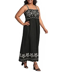 Skies Are Blue Plus Size Square Neck Sleeveless Embroidered Maxi Dress