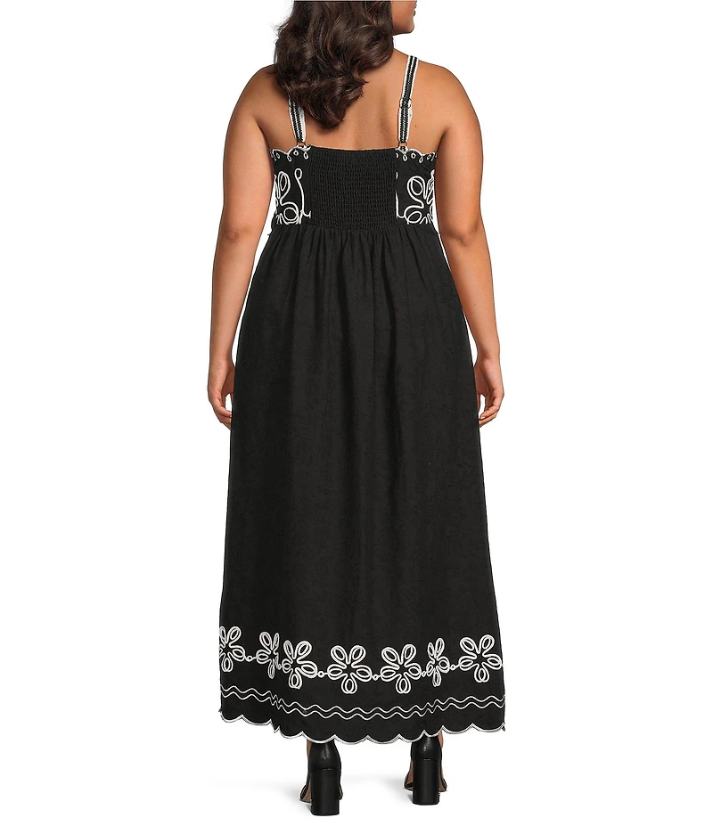 Skies Are Blue Plus Size Square Neck Sleeveless Embroidered Maxi Dress
