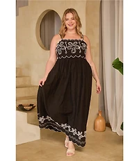 Skies Are Blue Plus Size Square Neck Sleeveless Embroidered Maxi Dress