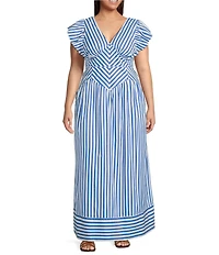 Skies Are Blue Plus Size Stripe Print V-Neck Sleeveless A-Line Maxi Dress