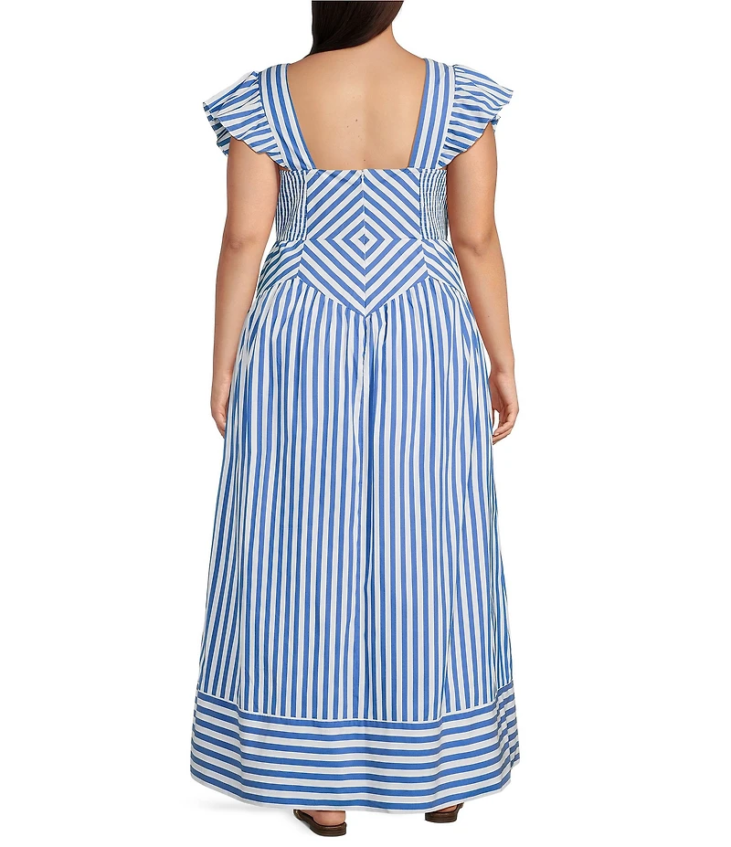 Skies Are Blue Plus Size Stripe Print V-Neck Sleeveless A-Line Maxi Dress