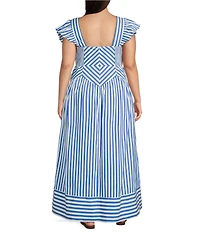 Skies Are Blue Plus Size Stripe Print V-Neck Sleeveless A-Line Maxi Dress