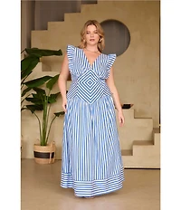 Skies Are Blue Plus Size Stripe Print V-Neck Sleeveless A-Line Maxi Dress