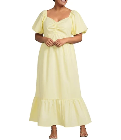 Skies Are Blue Plus Size Sweetheart Neck Short Puff Sleeve Maxi Dress