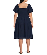 Skies Are Blue Plus Size Sweetheart Neckline Short Puff Sleeve Smocked Waist Tiered Midi Dress