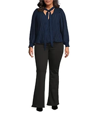 Skies Are Blue Plus Size Tie V-Neck Long Sleeve Textured Chiffon Blouse
