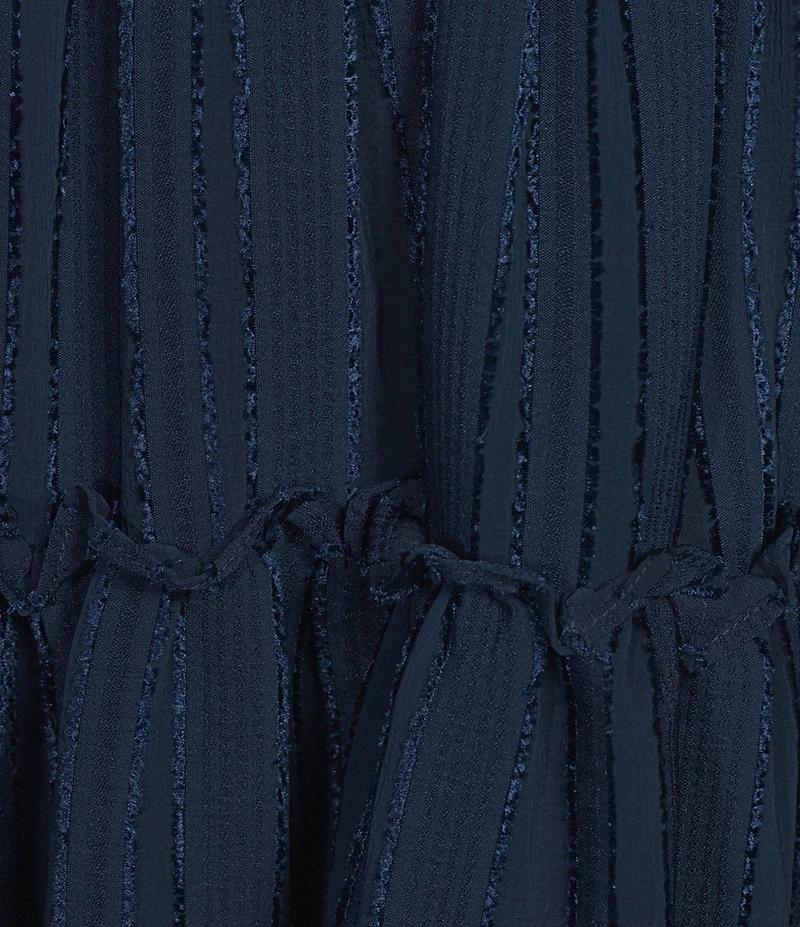 Skies Are Blue Plus Size Tie V-Neck Long Sleeve Tiered Hem Textured Chiffon Mini Dress