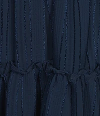 Skies Are Blue Plus Size Tie V-Neck Long Sleeve Tiered Hem Textured Chiffon Mini Dress