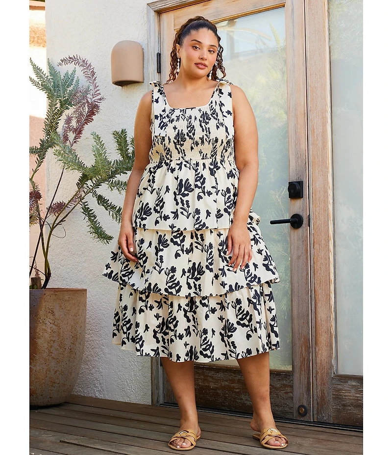 Skies Are Blue Plus Size Tiered Sleeveless Poplin Midi Dress