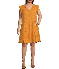 Skies Are Blue Plus Size V-Neck Crochet Mini Dress