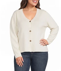 Skies Are Blue Plus Size V-Neck Long Sleeve Button Front Knit Cardigan