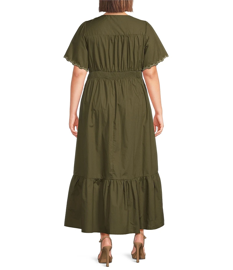 Skies Are Blue Plus Size V-Neck Short Sleeve Twist Front Tiered Midi Dress