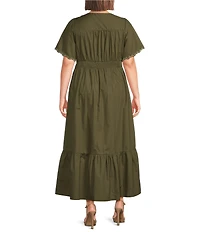 Skies Are Blue Plus Size V-Neck Short Sleeve Twist Front Tiered Midi Dress