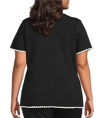 Skies Are Blue Plus Size Whip Stitched Scalloped Edge Short Sleeve Sweater Knit Top