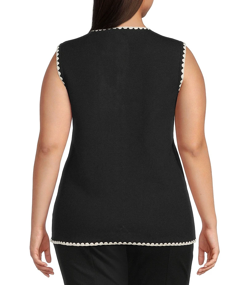 Skies Are Blue Plus Size Whip stitched Scalloped Edge Sleeveless Sweater Knit Vest