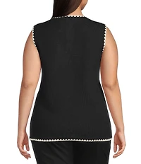 Skies Are Blue Plus Size Whip stitched Scalloped Edge Sleeveless Sweater Knit Vest