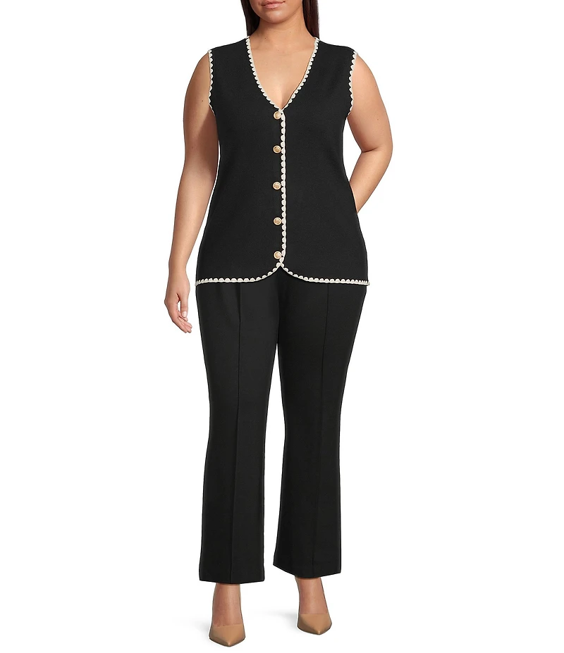 Skies Are Blue Plus Size Whip stitched Scalloped Edge Sleeveless Sweater Knit Vest