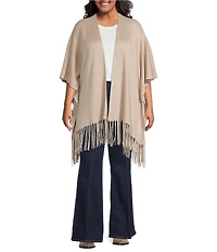 Skies Are Blue Plus Size Wool Blend Fringed Trim Knit Cape