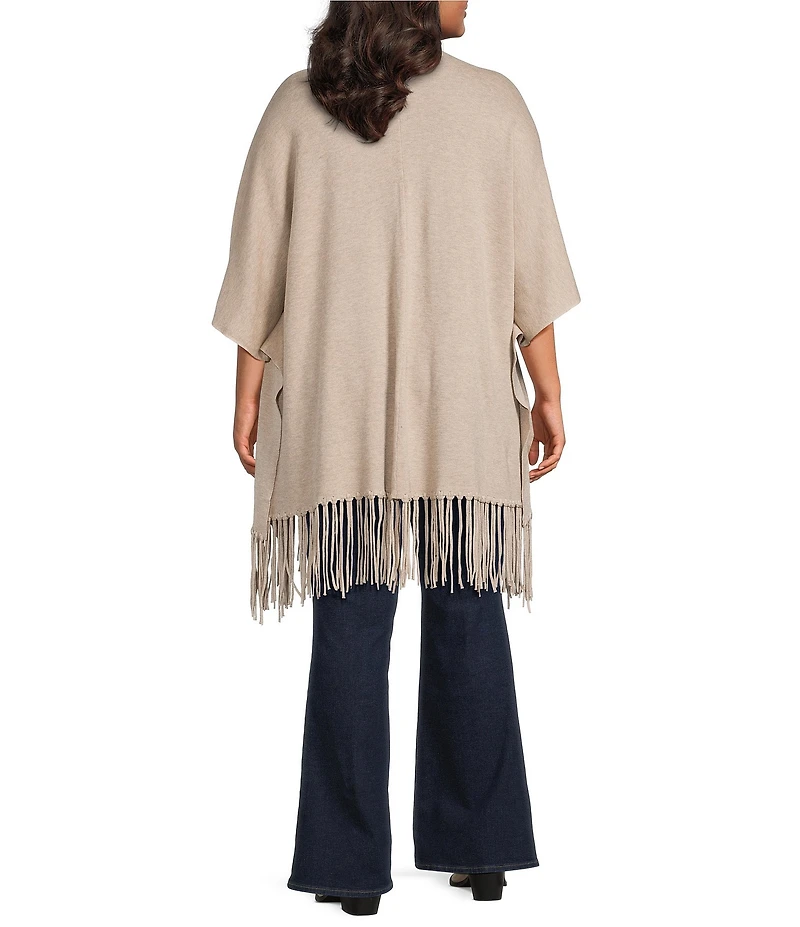 Skies Are Blue Plus Size Wool Blend Fringed Trim Knit Cape