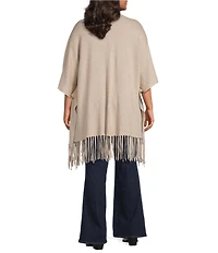 Skies Are Blue Plus Size Wool Blend Fringed Trim Knit Cape