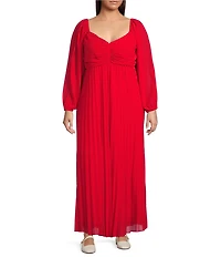 Skies Are Blue Plus Size Woven Sweetheart Long Sleeve Pleated Maxi Dress