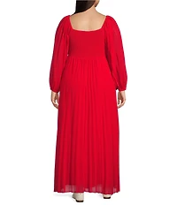 Skies Are Blue Plus Size Woven Sweetheart Long Sleeve Pleated Maxi Dress