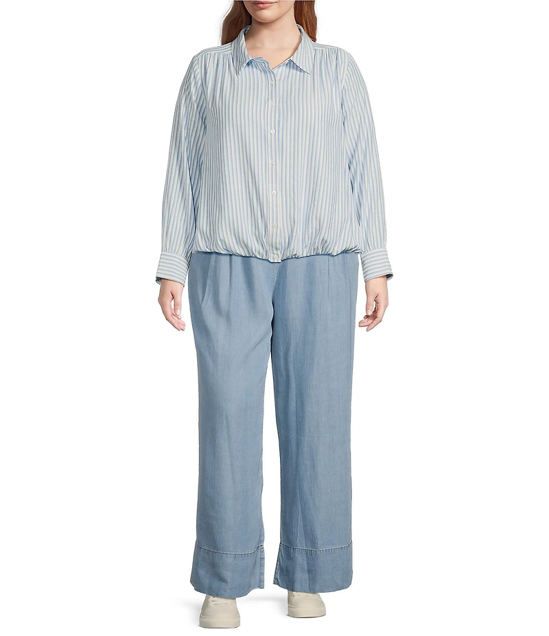 Skies Are Blue Plus Striped Bubble Hem Long Sleeve Shirt