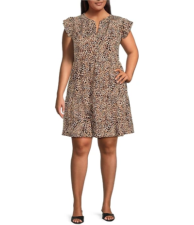 Skies Are Blue Plus Size Tiered Leopard Print Mini Shift Dress