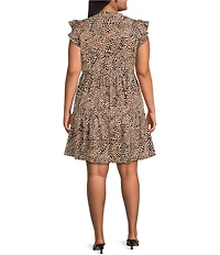 Skies Are Blue Plus Size Tiered Leopard Print Mini Shift Dress