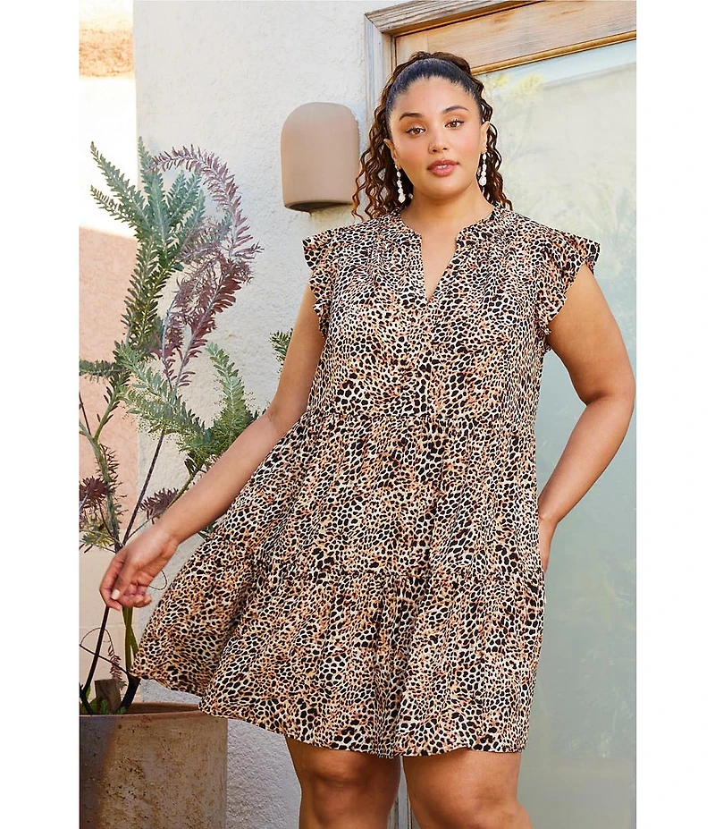 Skies Are Blue Plus Size Tiered Leopard Print Mini Shift Dress