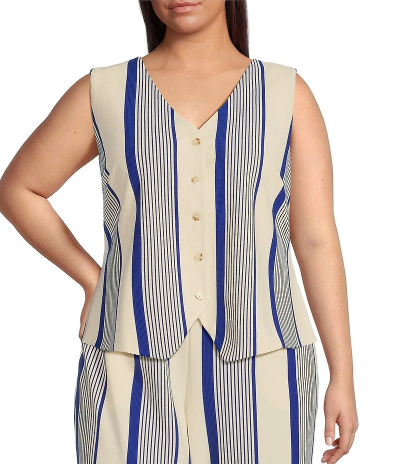 Skies Are Blue Plus Variegated Stripe Sleeveless Knit Coordinating Vest
