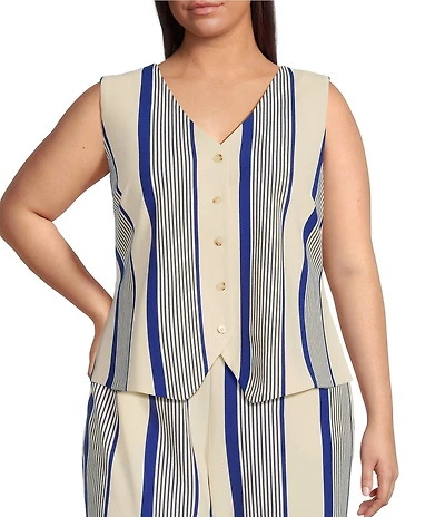 Skies Are Blue Plus Variegated Stripe Sleeveless Knit Coordinating Vest
