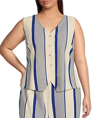 Skies Are Blue Plus Variegated Stripe Sleeveless Knit Coordinating Vest