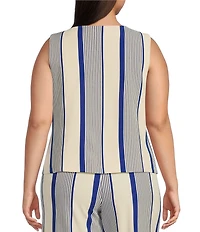 Skies Are Blue Plus Variegated Stripe Sleeveless Knit Coordinating Vest